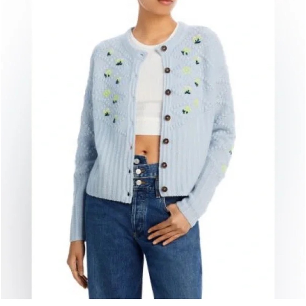 Aqua cashmere embroidered cardigan